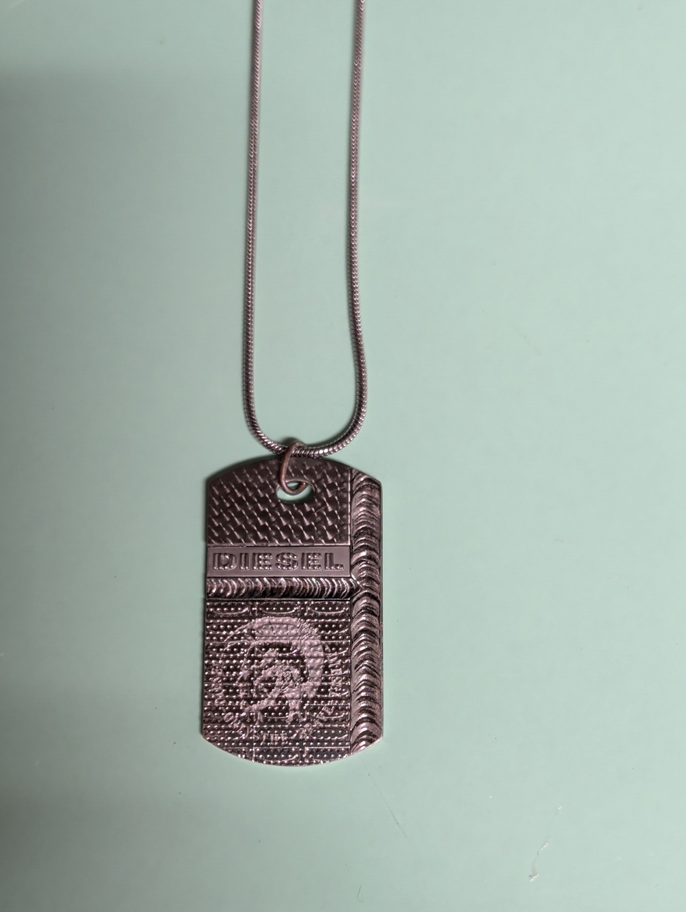 Diesel Rose Gold Textured Dog Tag Necklace